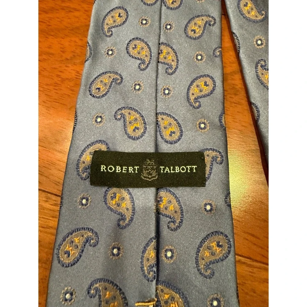 Robert Talbott Paisley Silk Tie Blue w/Orange‎ Made in USA 61